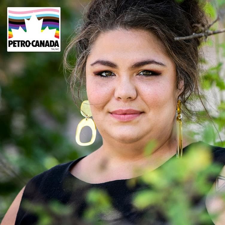 A portrait of Katie Wilhelm, the artist behind Petro-Canada's new pride logo