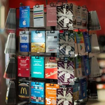 A rotating display of gift cards