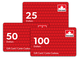 Three denominations of Petro-Canada gift card
