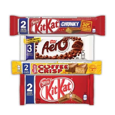A picture of KitKat, Aero and Coffee crisp